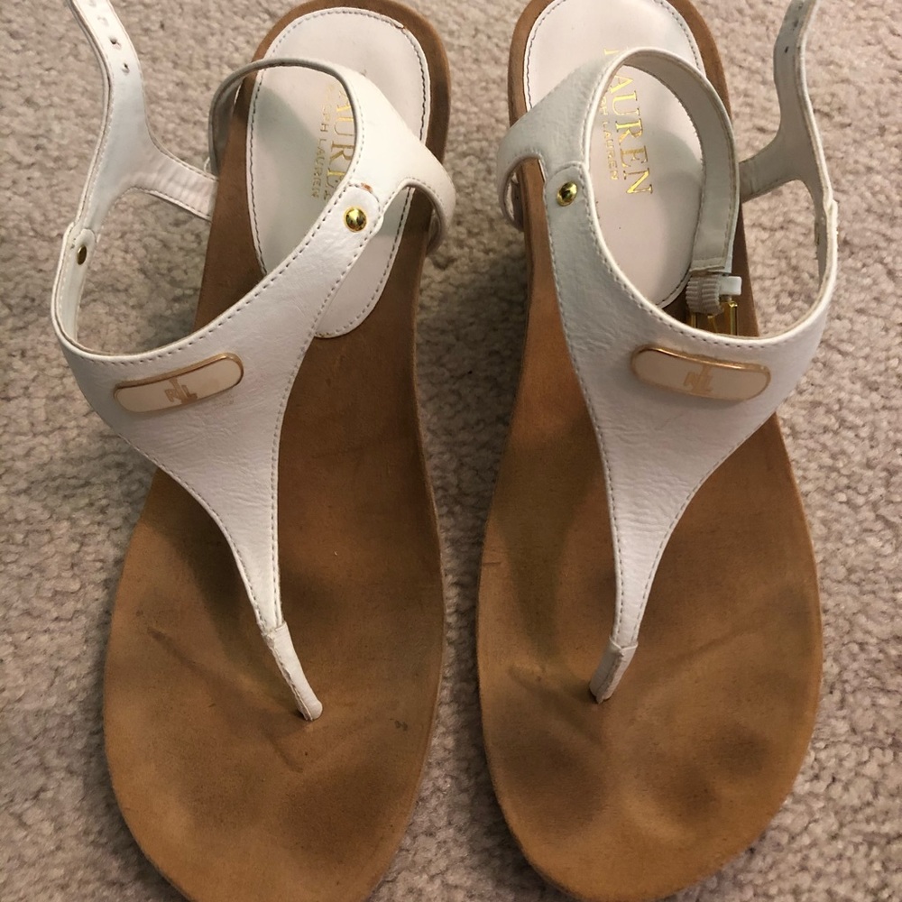 White Ralph Lauren designer wedge sandals